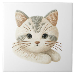 Adsible Kattunge Decor Embroized Cat Ceramic Tile Kakelplatta