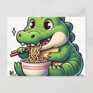 Adsible Kawaii Alligator Eating Ramen Vykort