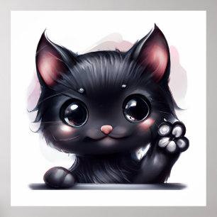 Adsible Kawaii Black Cat Poster