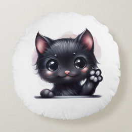 Adsible Kawaii Black Cat Rund Kudde