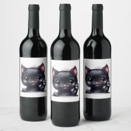 Adsible Kawaii Black Cat Vinflaska Etikett