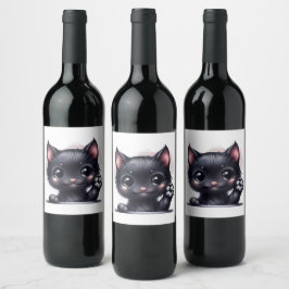 Adsible Kawaii Black Cat Vinflaska Etikett