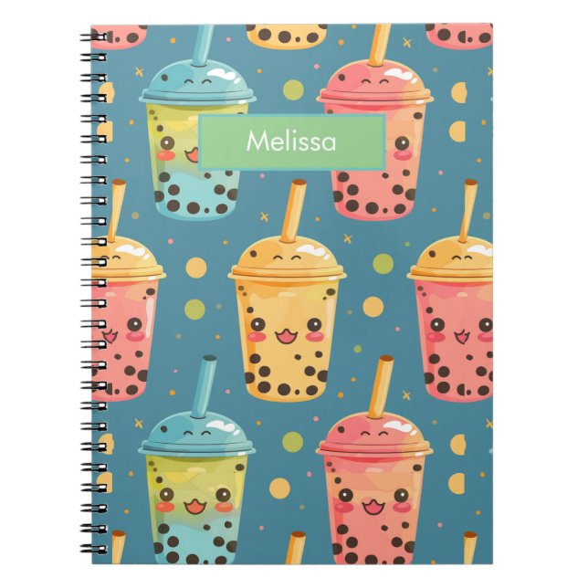 Adsible Kawaii Boba Drink Design Anteckningsbok (Framsidan)