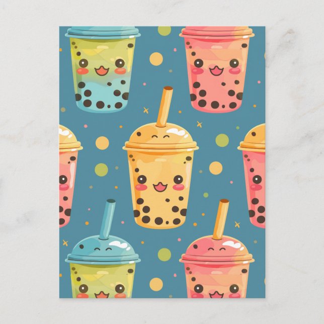 Adsible Kawaii Boba Drink Design Vykort (Framsida)