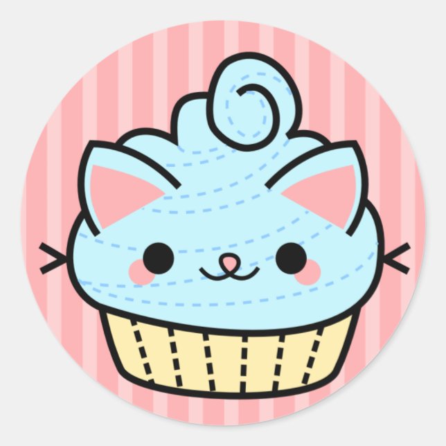 Adsible Kawaii Cupkaka Sticker Runt Klistermärke (Framsida)