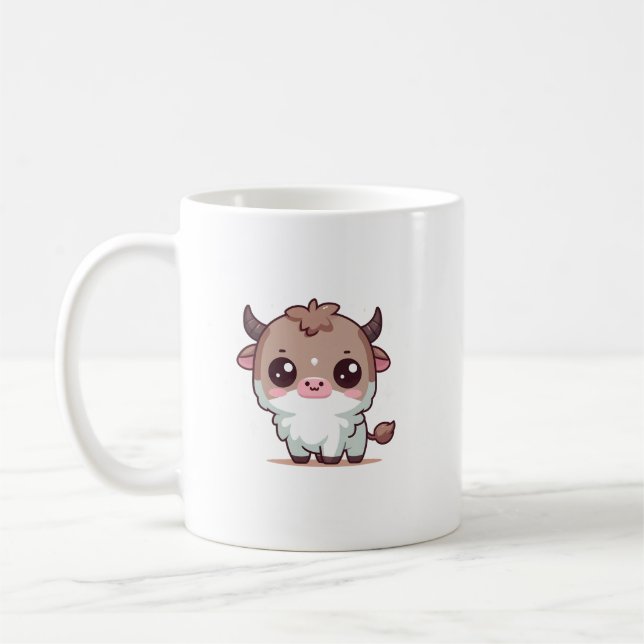 Adsible Kawaii Highland Cow - Cute Tecknad Buffal Kaffemugg (Vänster)