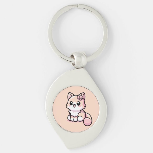 Adsible Kawaii Kattunge Swirl Silverfärgad Nyckelring (Framsidan)