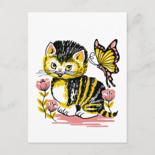 Adsible Kitten and Butterfly Postcard Vykort