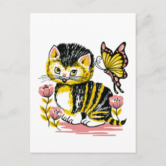 Adsible Kitten and Butterfly Postcard Vykort