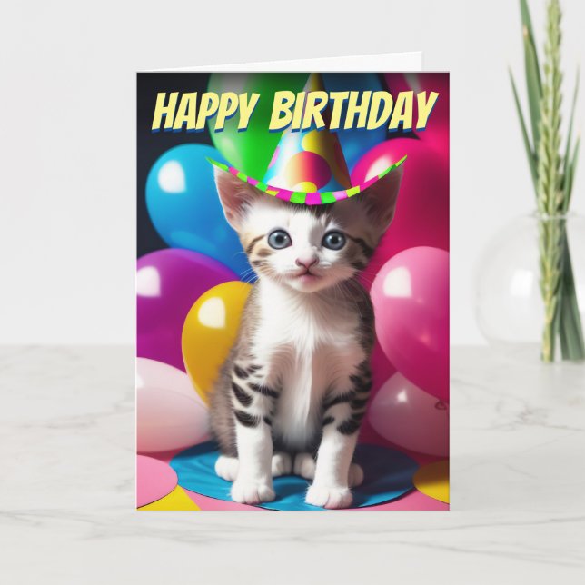 Adsible Kitten Birthday Balloon Bash Kort (Framsida)