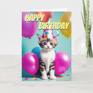 Adsible Kitten Birthday Balloons Firande Kort