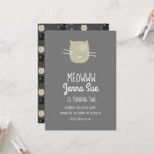 Adsible Kitten Födelsedagsfest Grått Cat-inbjudan Inbjudningar