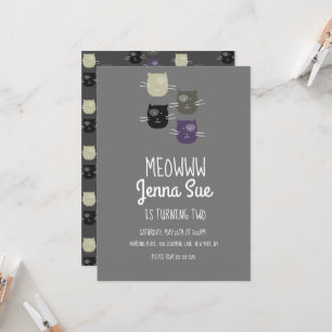 Adsible Kitten Födelsedagsfest Grått Cat-inbjudan Inbjudningar