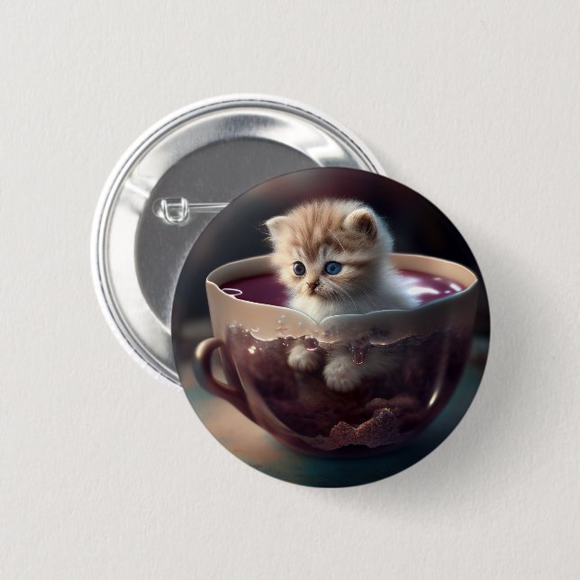 Adsible Kitten i en tekopp Knapp (Framsida & baksida)