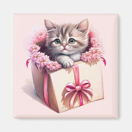 Adsible Kitten in a Box Birthday Gift Magnet