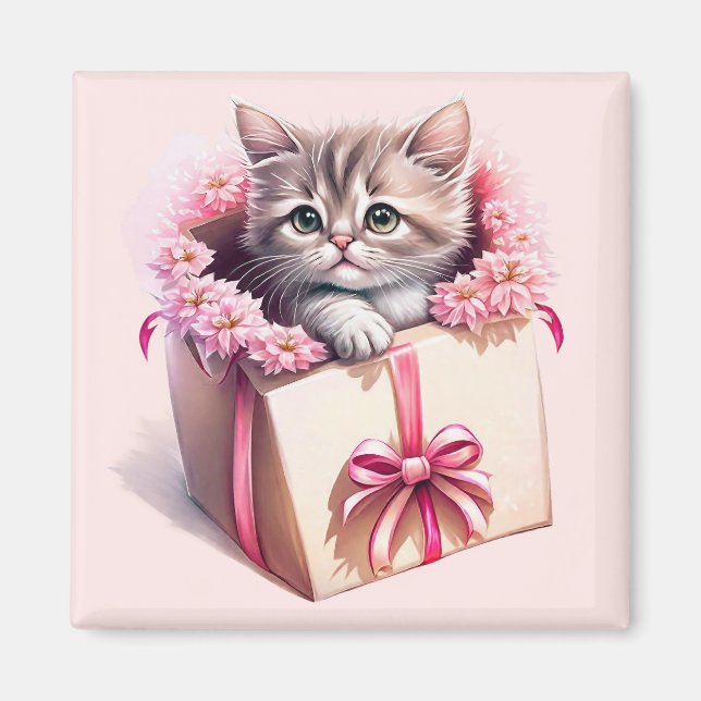 Adsible Kitten in a Box Birthday Gift Magnet (Framsidan)