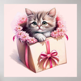 Adsible Kitten in a Box Birthday Gift Poster