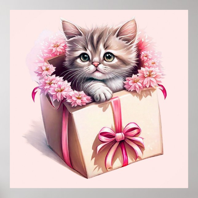 Adsible Kitten in a Box Birthday Gift Poster (Framsidan)