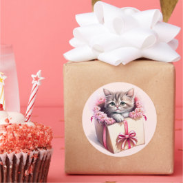 Adsible Kitten in a Box Birthday Gift Runt Klistermärke