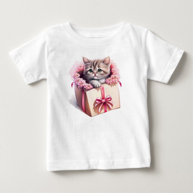 Adsible Kitten in a Box Birthday Gift T Shirt (Framsida)