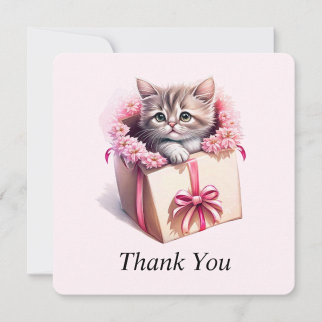 Adsible Kitten in a Box Birthday Gift Tack Kort (Framsida)