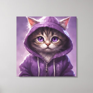 Adsible Kitten in a Lila Hoodie Canvastryck