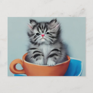 Adsible Kitten in a Tekopp vycard Vykort