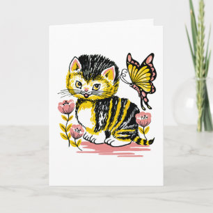 Adsible Kitten och Butterfly Barns födelsedag Card Kort