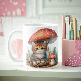Adsible Kitten under Mushroom Umbrella Kaffemugg