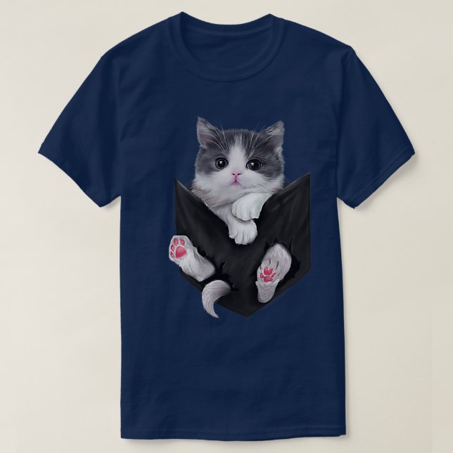 Adsible Kitten White Cat Pocket  T Shirt (Design framsida)