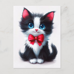 Adsible Kitten with Red Ribbon Helg Vykort