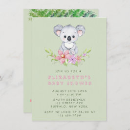 Adsible Koala Bear Girl Baby Shower Inbjudningar