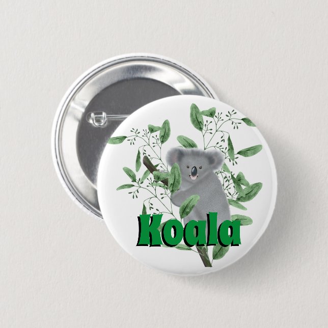 Adsible Koala Bear klättrande Eucalyptus Träd Knapp (Framsida & baksida)