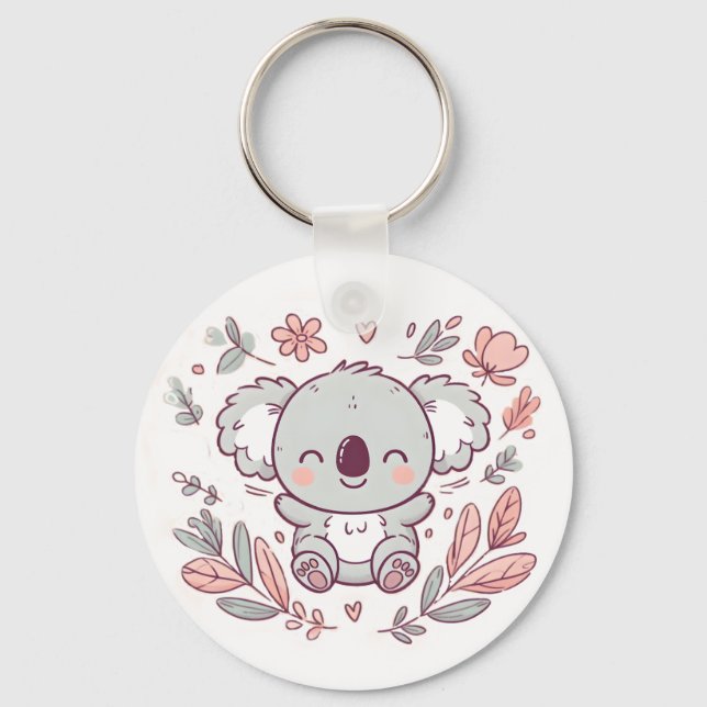 Adsible Koala Keychain with Blommigt Design Nyckelring (Framsida)