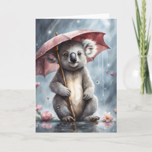 Adsible Koala Umbrella Flowers Illustration Blank Kort