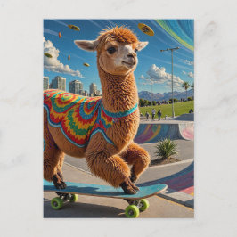 Adsible Konstig Skateboarding Alpaca Vykort