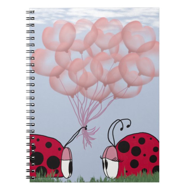 Adsible Ladybug with Söt Rosa Balloon Bouquet Anteckningsbok (Framsidan)