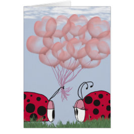 Adsible Ladybug with Söt Rosa Balloon Bouquet Hälsningskort