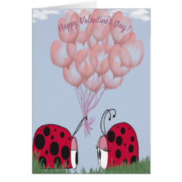 Adsible Ladybug with Söt Rosa Balloon Bouquet Hälsningskort