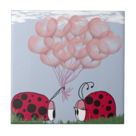 Adsible Ladybug with Söt Rosa Balloon Bouquet Kakelplatta