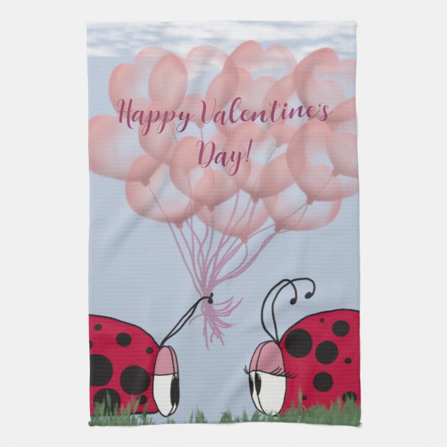 Adsible Ladybug with Söt Rosa Balloon Bouquet Kökshandduk (Vertikal)