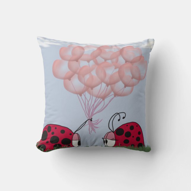 Adsible Ladybug with Söt Rosa Balloon Bouquet Kudde (Framsida)