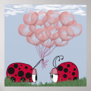 Adsible Ladybug with Söt Rosa Balloon Bouquet Poster