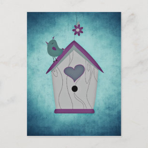 Adsible Lila Birdhouse and Flower Vykort