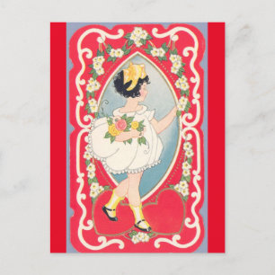 Adsible Litle Girl med Bouquet Vintage Valentine Vykort