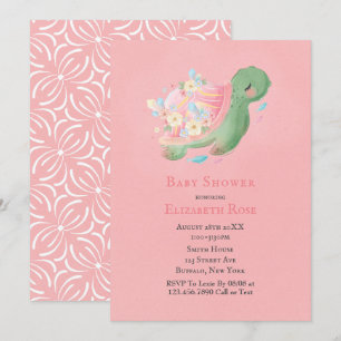 Adsible Little Turtle Rosa Baby Shower-inbjudan