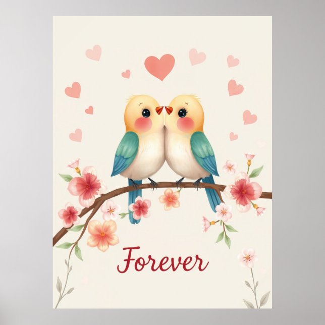 Adsible Love birds Forever Illustration Poster (Framsidan)