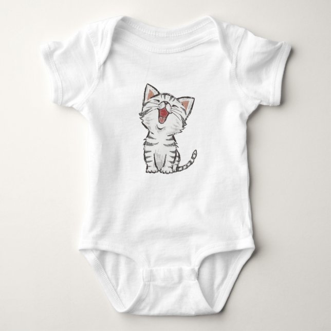 Adsible Lycklig Meeing Grått (Grått) Kitten T Shirt (Framsida)