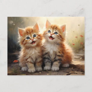Adsible Lycklig Orange Tabby Kittens Vykort