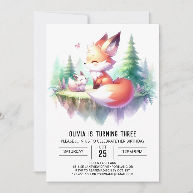 Adsible Magic Fox Birthday digital Inbjudningar (Framsida)